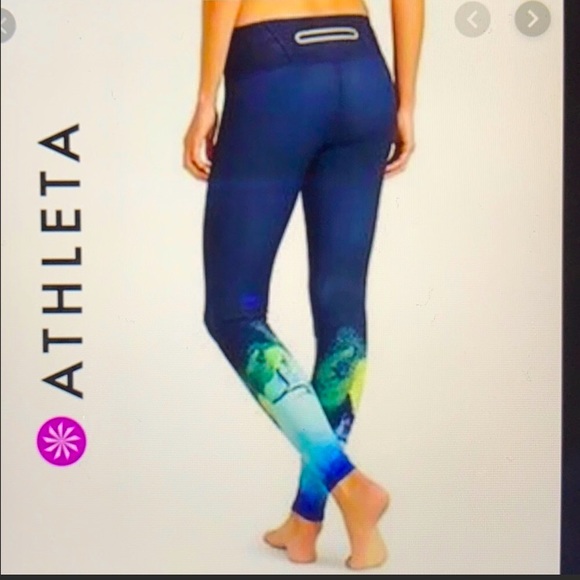$89 ATHLETA Blue MERCURY SONAR Full Length YOGA Tights Leggings Sz M - Picture 2 of 12